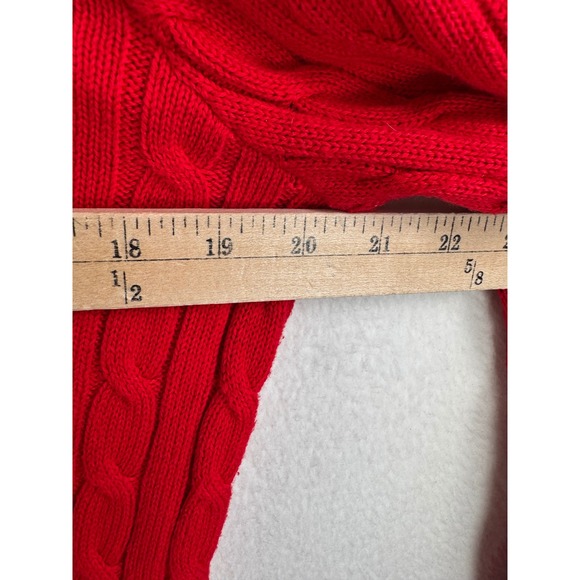 Lauren Ralph Lauren Red Cable Knit Ruffle Cuff Sweater preppy academia sz XL - Picture 5 of 9